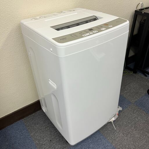 【美品】AQUA アクア 全自動電気洗濯機 家庭用 AQW-S6M 2022年製 ホワイト 家電 洗濯機 6kg