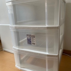 透明衣類ケース3段 キャスター付