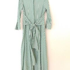 グリーンX白の爽やかなシャツワンピ　