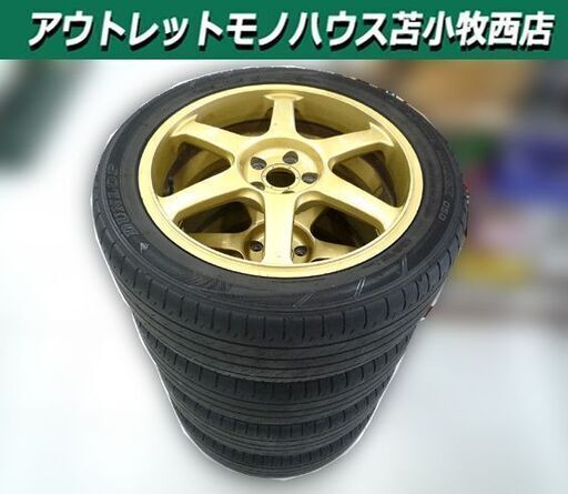 アルミ ホイール ヨコハマ AVSMODEL 6 17×7J 5H PCD100 +48 ダンロップタイヤ付き 4本セット 中古 215/50R70 苫小牧西店