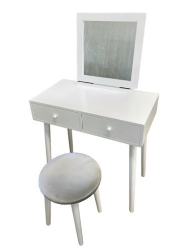 NO.1242 萩原 ドレッサー MD-6579 鏡台 化粧台 ホワイト 正方形ミラー スツールセット