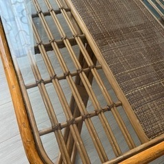 ラタンガラステーブル，ラタン，古道具の画像