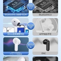 ワイヤレスイヤホン bluetooth 5.3 ENCノイズキャンセリング 音質効果調整 日本語音声ガイドの画像