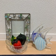 ガラス系オブジェ　７点　熱帯魚　フルーツ&ベジタブル　（元）フォ...