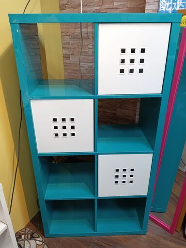 IKEA　KALLAX　マルチラック　BOX付き　ブルー　サイズ（約）幅７６×奥３９×高１４７　　■近隣配送無料 買取GO‼　栄和店