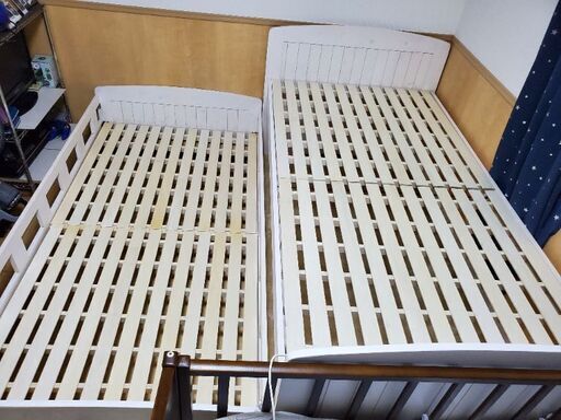 ※お値下げしました 親子ベッド 北欧風 2段ベッド(ホワイト) シングル ベッドフレーム×2(スノコ×2付き)