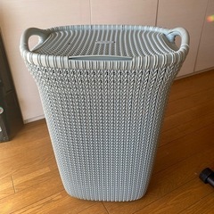 カーバーニット調ランドリーバスケット　フタ付き縦型　ブルーグレーの画像