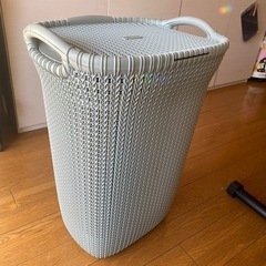 カーバーニット調ランドリーバスケット　フタ付き縦型　ブルーグレーの画像
