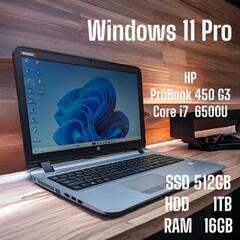 ☆美品☆ HP  ProBook 450 G3   Windows 11 Pro   Core i7  6500U   SSD512GB   HDD1TB   RAM16GB