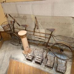 ガーデニング　レトロ調サビ錆2人乗り自転車オブジェプランタースタ...