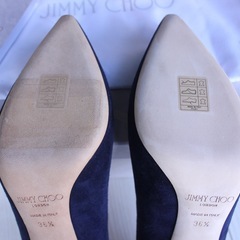 新品/定価10万円 Jimmy Choo Romy 85 Navy Suede 36.5 23.5〜24.0cm/ジミーチュウ定番パンプスの画像