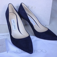 新品/定価10万円 Jimmy Choo Romy 85 Navy Suede 36.5 23.5〜24.0cm/ジミーチュウ定番パンプス