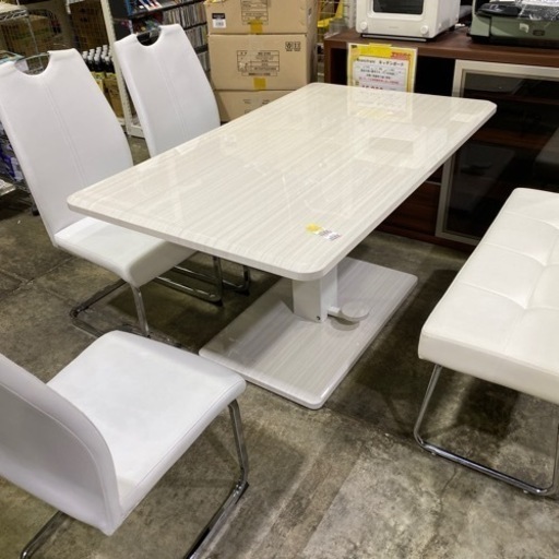 《訳あり》昇降ダイニング5点セット　チェア　ベンチ　ソファ　デスク　机