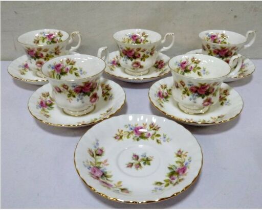   カップ＆ソーサー　5客　セット　MOSS ROSE モスローズ　洋食器　バラ　ティーカップ　ロイヤルアルバート