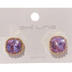 スクエア/ラインストーンスタッドピアス（新品）の画像