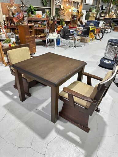 ★コタツ★コタツテーブルセット ダイニングコタツ 80cm×79cm ハイタイプ 椅子付き ２脚 高脚 ブラウン