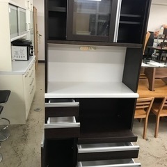 ロ2402-544 キッチンボード ダークブラウン 幅89cm 上下2分割 キズ・汚れあり 中古