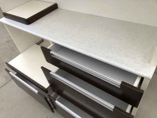 浅川木工 キッチンボード 食器棚 白×ダークブラウン 140cm×45cm×高さ195cm