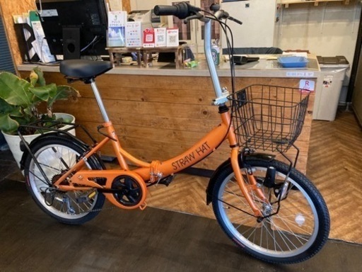 【前後タイヤ・チューブ新品！】6段変速　20インチ折りたたみ自転車　オレンジ