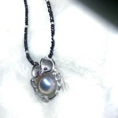 梟　SILVER 925 天然マベパール　アメジスト　オニキス　ネックレスの画像