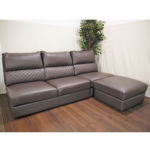 【ナ妹12月】≪zyt1365ジ≫ 3人掛けソファ ダイヤモンドステッチ 合皮 スツール付 グレー系 3Pソファ/オットマン/ダイヤステッチ 50618-03