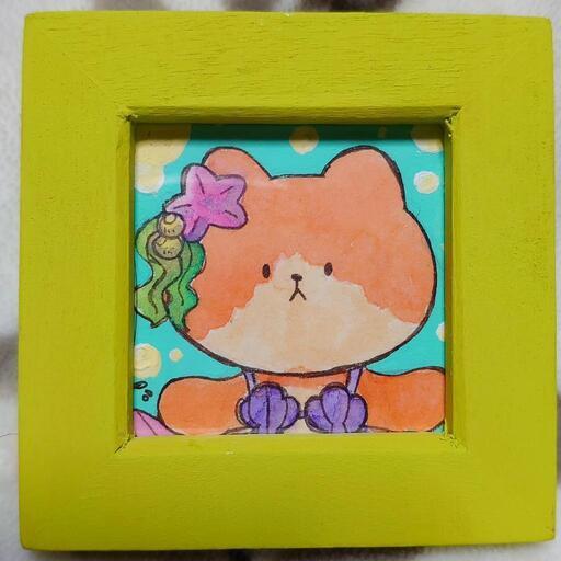 【手描き一点物】マーメイドねこミニフレーム原画