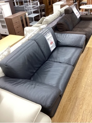 KB-74【新入荷　リサイクル品】本革3シーターソファ　黒