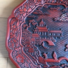 鎌倉彫　中国堆朱　堆朱盆　木彫　工芸品　美術品　骨董品　オブジェの画像