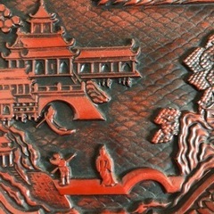 鎌倉彫　中国堆朱　堆朱盆　木彫　工芸品　美術品　骨董品　オブジェの画像