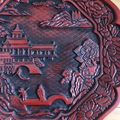 鎌倉彫　中国堆朱　堆朱盆　木彫　工芸品　美術品　骨董品　オブジェの画像