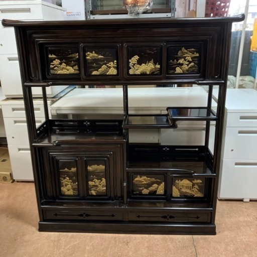 取引中高級飾り棚 唐木家具 螺鈿蒔絵茶棚