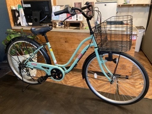 【チェーン新品！】6段変速　26インチ自転車　マットエメラルド
