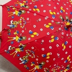 レトロ　レトロポップ  昭和レトロ 雨傘 傘 子供用 アニメ 柄 赤の画像