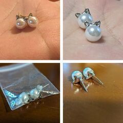 フェイクパール/猫スタッドピアス（新品）の画像