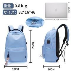 【新品未使用品】リュックサック バッグパック イヤホンポート付き USB充電ポート 収納ポケット 水色の画像