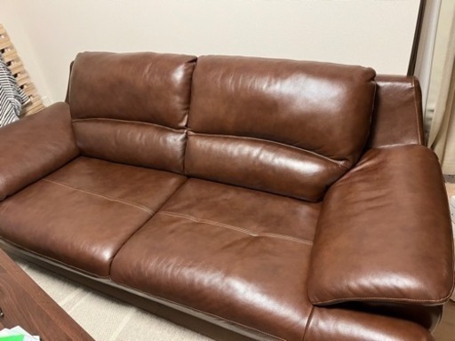 (最終価格)okay家具、定価20万円以上、高級本革ソファー、3人掛け、美品です！