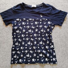 綿95％Tシャツ　ネイビー・花柄　Mサイズ　レディース