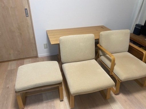 無印　リビングでもダイニングでも使えるシリーズ（ソファチェアx2・テーブル・オットマン）バラも対応できます
