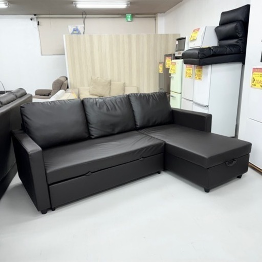 【超美品‼️】定価82,990円♪ 現行モデル ニトリ 210cm幅3人掛けカウチソファ(Nシールド ノアーク2) 3P ソファベッド 合成皮革ダークブラウン♪