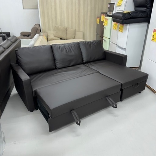 【超美品‼️】定価82,990円♪ 現行モデル ニトリ 210cm幅3人掛けカウチソファ(Nシールド ノアーク2) 3P ソファベッド 合成皮革ダークブラウン♪