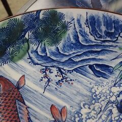 飾り皿、直径３２センチ、鯉の絵皿の画像