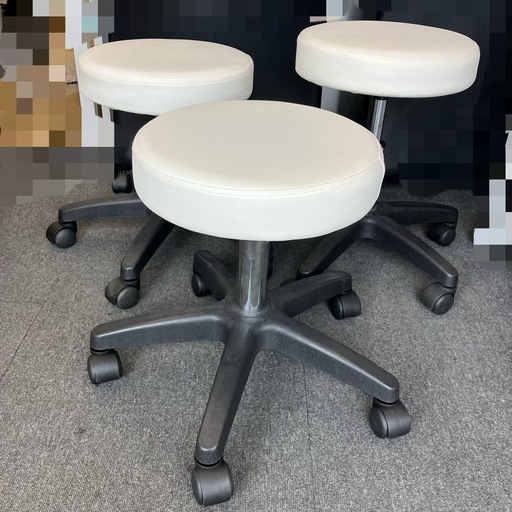 【売ります】【K4980・K4981・K4982】中古 丸椅子 キャスター付き椅子 3脚セット おまとめ ホワイト 高さ調整可能