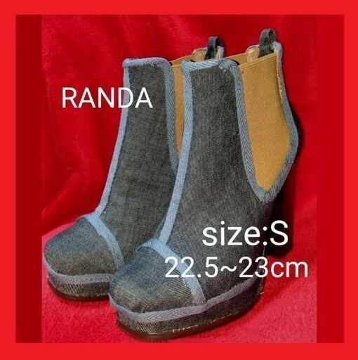 RANDA サイドゴアショートブーツ S 23～23.5CM デニム ブーツ チャンキーヒール 太ヒール ネイビー 紺　リメイク