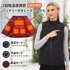 電熱ベスト 電熱ジャケット 電熱ウェア レディース 12000mAhモバイルバッテリー付属の画像