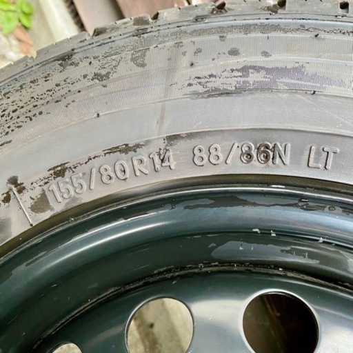 バリ山 14×5J スチールホイール 155/80R14 トーヨータイヤ H11 2023年製造 約1000Km走行 4穴 鉄ホイール
