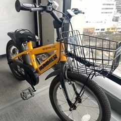 16インチ 子供用自転車 ハマー（イエロー）スチールフレーム 補助輪 カゴ 付きの画像