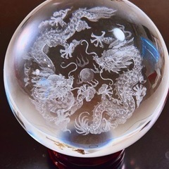龍神　置物　クリスタル玉　3Dレザー彫り　双龍　（新品未使用）