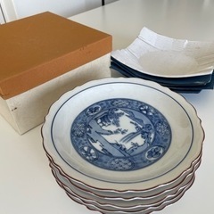 染付け山水和皿5枚セットの画像