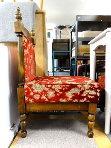 アンティーク調 1人掛け ソファ レッド/赤 コンパクト クラシック サロン ベロア調 長椅子 家具 札幌市 中央区 南12条 アンティーク調 1人掛け ソファ レッド/赤 コンパクト クラシック