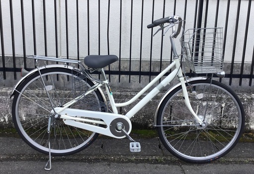 ＜整備済・美品車＞シティサイクル・26インチ自転車・ホワイト LEDオートライト・変速なし 鍵付き・お掃除済みですぐ乗れます♪